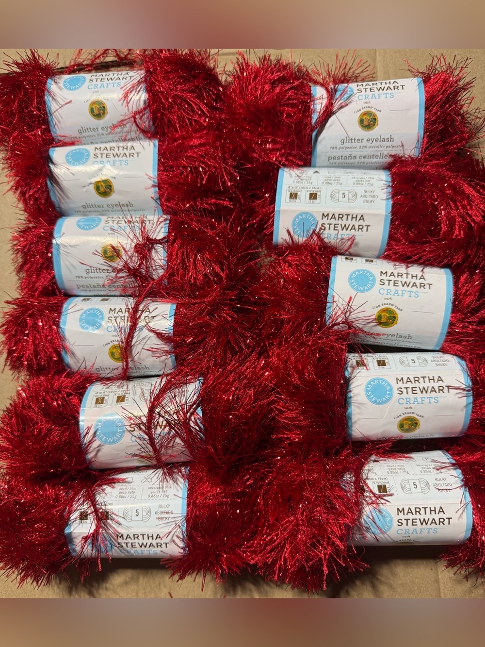 Lion Brand Yarn Martha Stewart Garnet Glitter Eyelash Yarn Lot of 11
